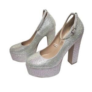 Soda Women's Sz 8.5 Silver Sparkle Bejeweled Pumps